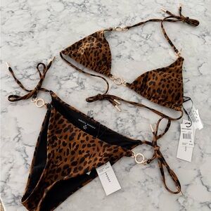 Rebecca Minkoff Brown Leopard-Print Ring Triangle Bikini